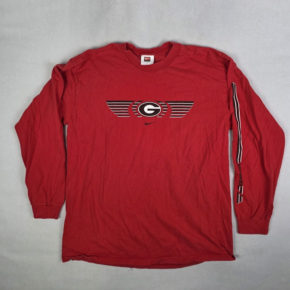 Vtg Y2k Nike T Shirt Mens Large Red Georgia Bulldogs Center Swoosh Long Sleeve